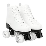 XUDREZ Classic Rollschuhe High Top Double Row Leder Rollschuhe für Damen und Herren, Unisex, Weiß, 9