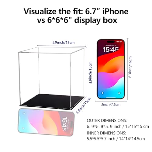 Image of Evron Display Case for Collectibles Assemble Clear Acrylic Box Alternative Glass Case for Display Action Figures Home Storage & Organizing Toys (6x6x6 inch; 15x15x15 cm)