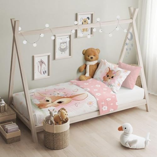 texpot Kinderbettwäsche Set 100 x 135 + 40 x 60 cm mit Druckmotiv REH 100{f5a8bdf27117d3de6c5dd45c1ecff10cc511ce54b8a1752385d974a4aa48d579} Baumwolle Reißverschluss pflegeleicht