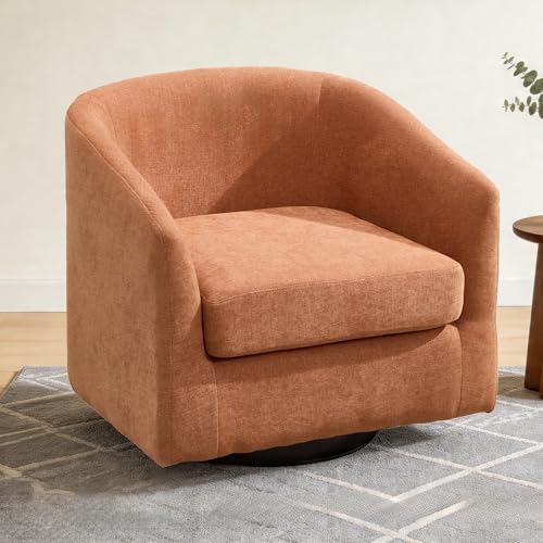 Image of VipDesk 360 Swivel Accent Chair, 500 lbs Heavy-Duty Barrel Chair with Thick 4.7 inch Cushion, Durable Upholstered Armchair, Modern Comfy Chair for Living Room Bedroom Office, Terracotta
