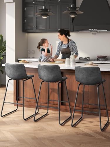 Image of 26in Bar Stools Counter Height Chairs Set of 3 Metal Legs (Gray)