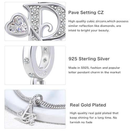 925 Sterling Silver Letter Charms for Pandora Bracelets Silver Letter A Alphabet Charm Initial Dangle Charms Beads Jewelry Gift for Women4