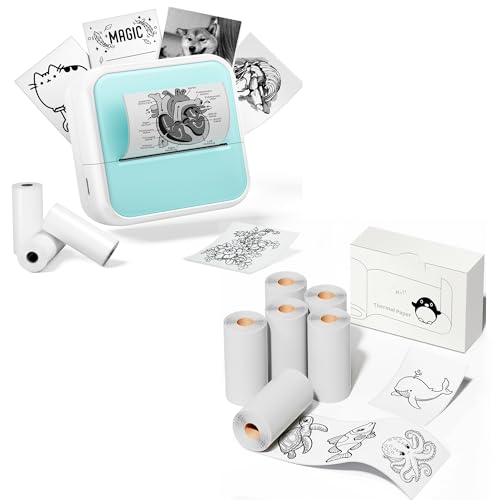 Image of Mini Sticker Printer with 9 Rolls of Tape, Sticker Maker Machine Bluetooth Portable Inkless Printpods Pocket Printer for Kids Study Notes, Anatomical Diagrams, Photos, Kids Gift
