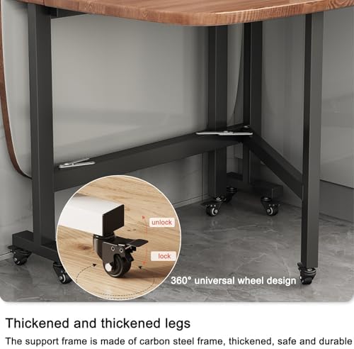 Extendable Folding Dining Table Set for 4-6, Space-Saving Drop Leaf Table with 6 Wheels, Multifunctional Kitchen Table for Small Spaces (Black, 120x70x75cm)