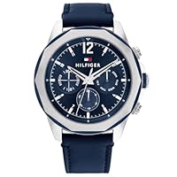 Tommy Hilfiger Men's Lars Navy Leather Multi-function Watch, 1792063, Navy, 46 mm