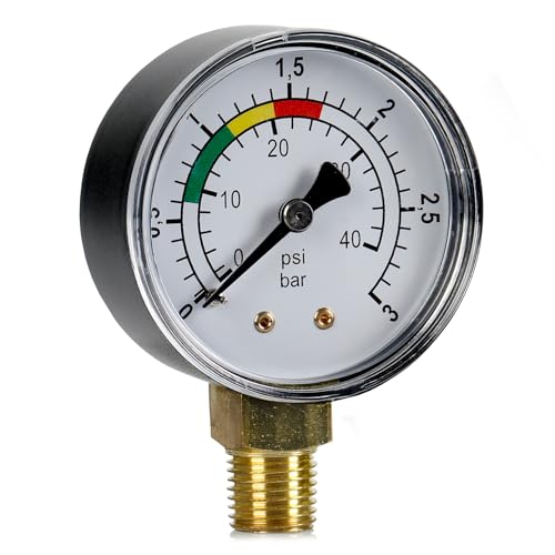 NIRJIK Manomètre 0–3 Bar pour Eau, Raccord 1/4 Pouce, Manomètre Précis pour Piscine Filtre À Sable Et Bassin À Poissons, Jauge De Pression avec Échelle...