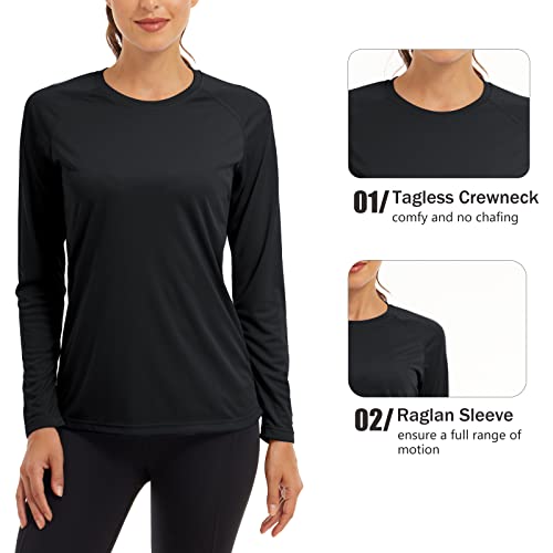 Magcomsen Women's Upf 50+ Spf Long Sleeve Swim Shirt, Fishing & Hiking Rash Guard - Black #TOP4