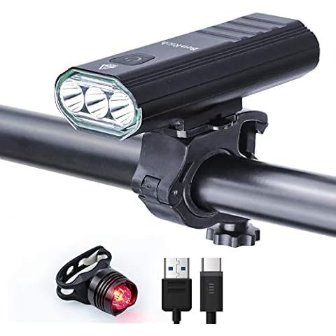 BenRich Bike Lights Set 3000 Lumens, USB Rechargeable Super Bright Bicycle Front and Rear 5200mAh IPX5 Waterproof Headlights 5 Modes for MTB Commuting Night Riding Cover
