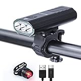 BenRich Bike Lights Set USB Rechargeable 18650 Battery 5200mAh 3000 Lumens, Waterproof 3 T6 LED Road Mountain Cycling Bicycle Headlight Front and Back MTB Light for Night Riding