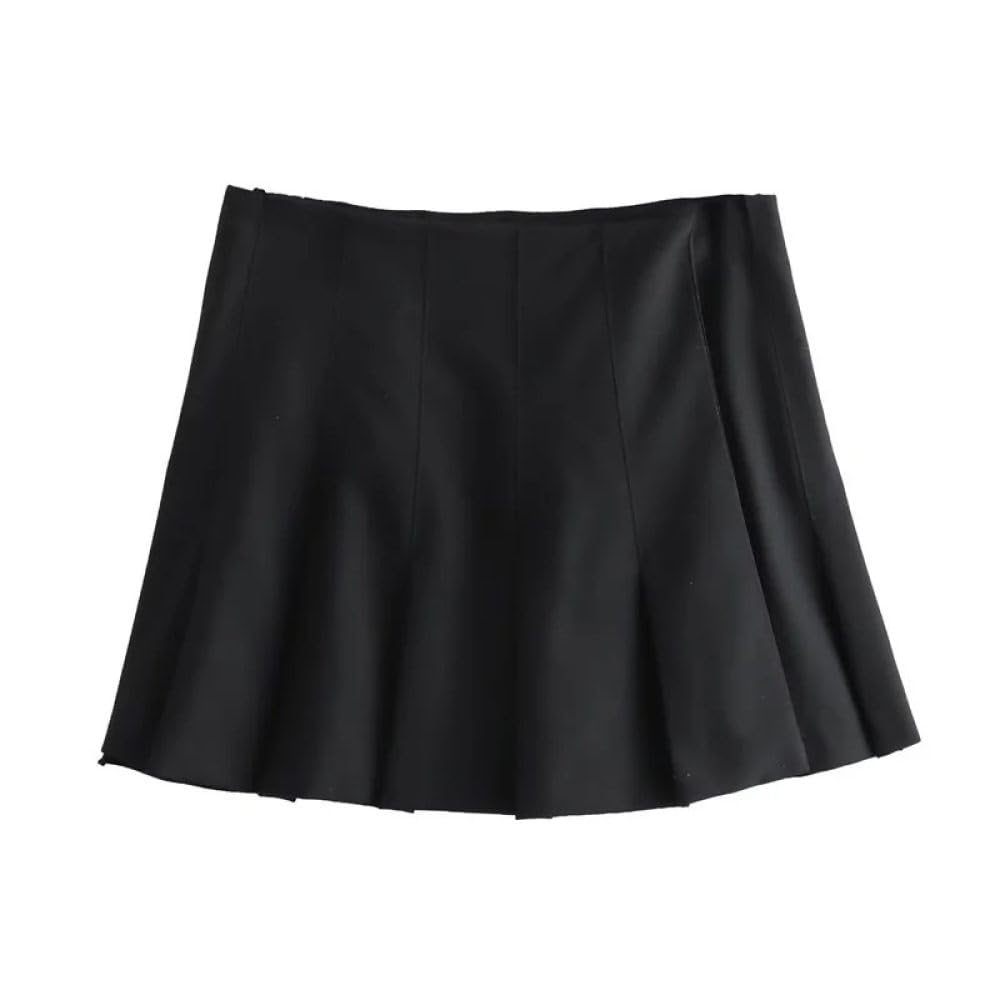 Falda Corta De Mujer - Minifalda Plisada Ancha para Mujer Estilo Preppy Dulce Retro Botón A Presión Cintura Alta Falda Negra De Corte A