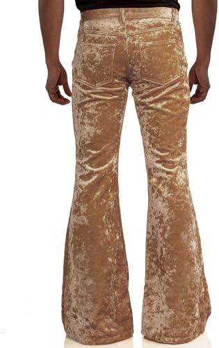 Image of Men's Velvet Relaxed Vintage 60s 70s Bell Bottom Stretch Fit Classic Comfort Flared Flares Retro Leg Disco Pants