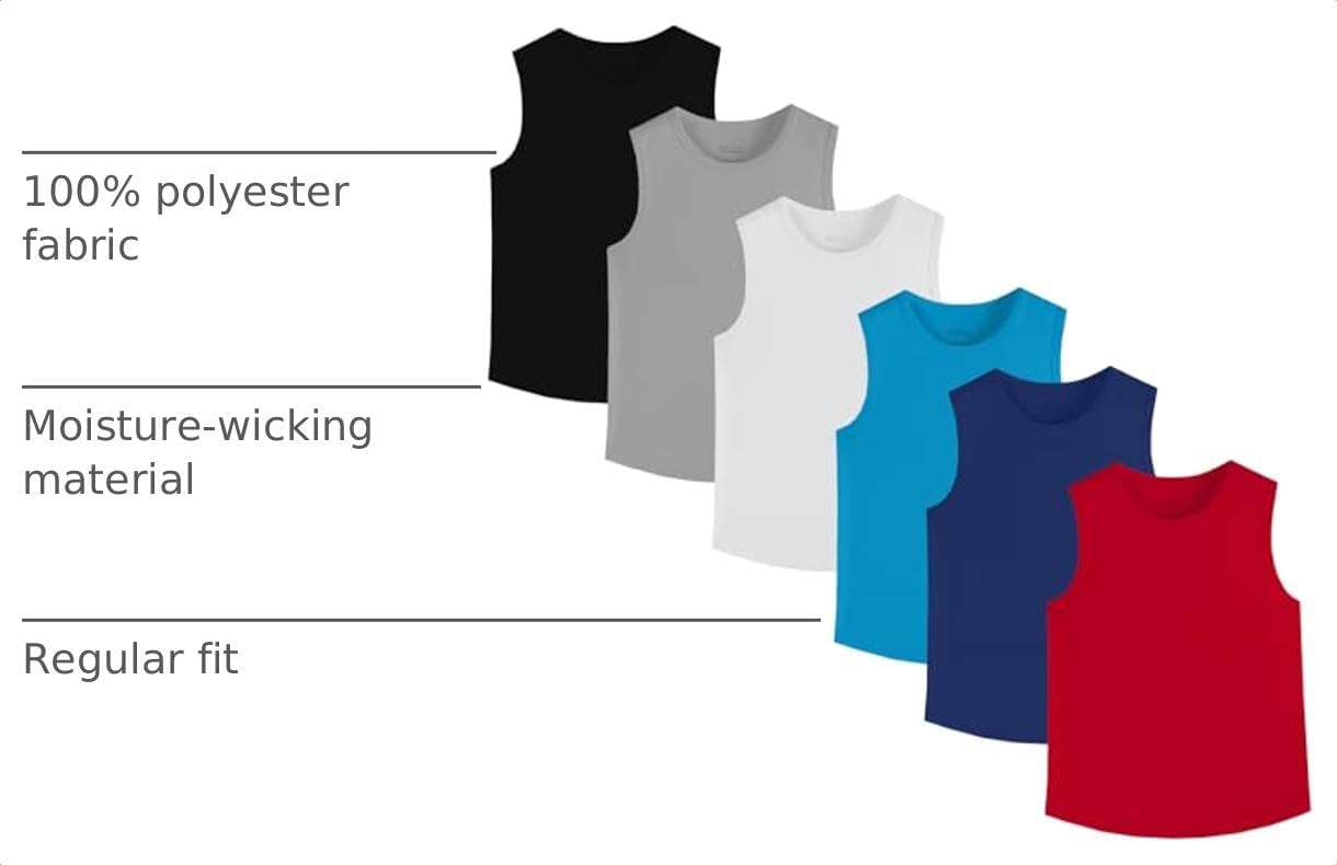 6 Pack Boys Kids Mesh Quick Dry Tank Tops Moisture Wicking Athletic Youth