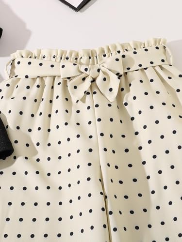 Image of Hilinker Girls 2 Piece Outfits Square Neck Puff Sleeve Top and Pants Summer Cute Clothing Set Black Beige 9-10Y