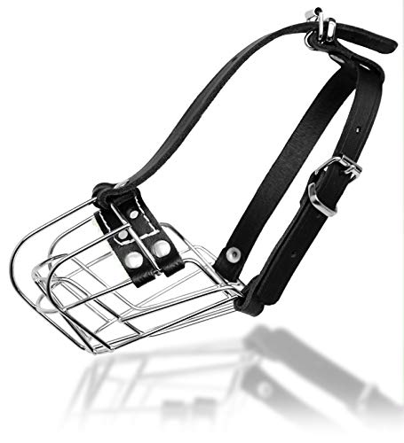 Dog Chrome Metal Muzzles Wire Basket Adjustable Leather Straps (№0) Circumference Is 6In, Length Is 3.1In #TOP1