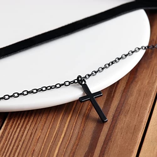 Hexalova Gothic Goth Cross Choker, Black Choker Necklace, Black Velvet Choker, Layered Necklace For Women, Layered Choker Necklace, Goth Jewelry For Women Girls (Black Cross) #TOP2