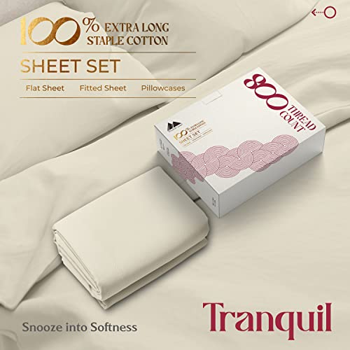 Mayfair Linen 800-Thread-Count 100% Cotton Sheets, Egyptian Quality Long Staple Cotton Sheets For Queen Size Bed In Cool Sand Color, Fits Mattress Upto 16'' Deep Pocket, Packaging May Vary #TOP3