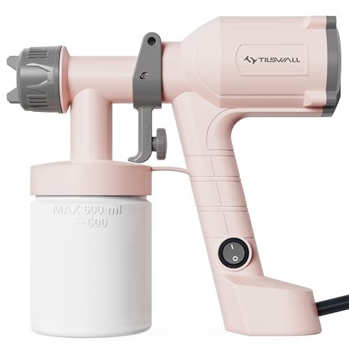 Tilswall HVLP Farbsprühsystem, Ultra-leichte Elektrische Farbsprühgerät mit 600ml Farbbehälter, 2 Düsen & 3 Sprühmustern - Ideales Farbspritzpistole für Möbel, Schränke, Zäune, Wände, Türen, Rosa