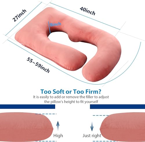 Image of Pregnancy Pillows for Sleeping, U Shaped Full Body Maternity Pillow for Pregnant Women with Removable Cooling Cover, Support for Back, HIPS, Legs, Belly, 57 Inch, Pink