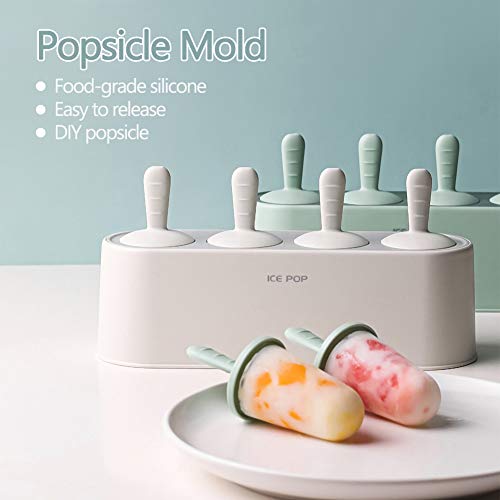 Popsicle Mold Set 4 Pieces Homemade Silicone Popsicle Maker Easy Release Ice Cream Molds Reusable DIY Pop Molds (Green, IcyClassic Pops)2