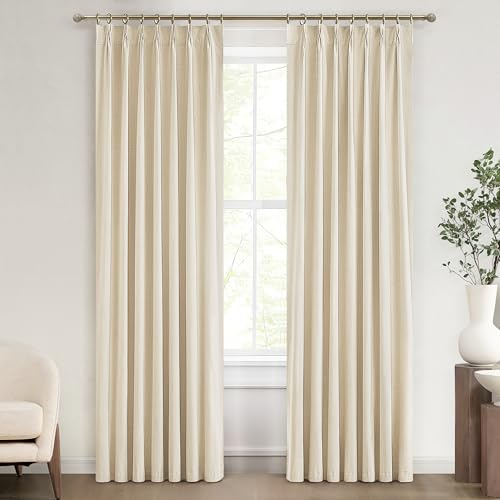 Image of Light Beige 100% Blackout Curtains for Office at Home /Playroom /Classroom, Noise Cancelling Thermal Curtains 90 Inch Length 2 Panels Set Neutral Modern Window Faux Linen Pinch Pleated Drapes(40x90)