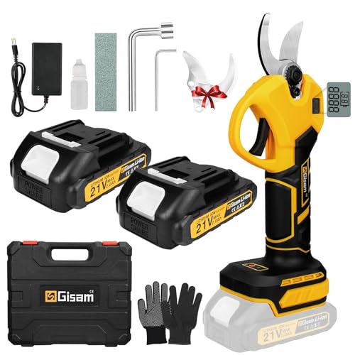 Tijeras de Podar Electricas, Gisam Profesional 40MM Tijeras Eléctricas Podadora Electrica a Bateria con 2 x Baterías Recargables & LED Pantalla, Soporta El Ajuste de Apertura (2x2Ah Batería)