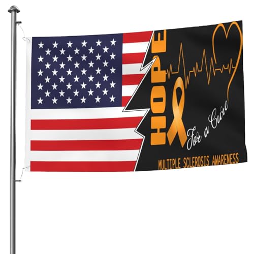 Double-Sided Hope For A Cure Multiple Sclerosis Awareness And America Flags 5x8 Ft Heavy Duty Durable Outdoor Flag UV Protected Home Yard 5by8 Decorative Banner
