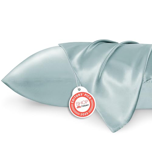 Image of Bedsure Satin Pillowcase 2 Pack Similar to Silk Pillow Cases Standard Size, Pillow Case for Sleeping Women with Envelope Closure, Gifts for Women Men, Light Turquoise, 20x26 Inches, 2pcs