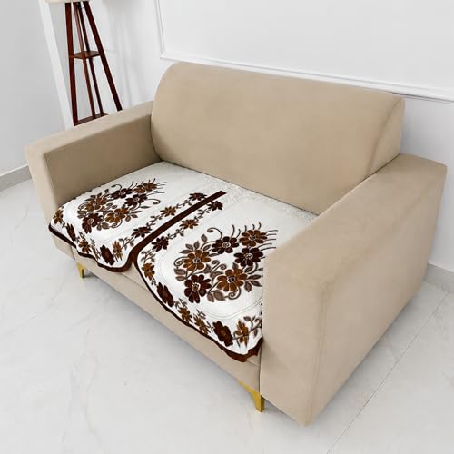 Image of Homerz Premium 'Surya Series' Sofa Cover | Stylish Sofa Protector | Net Fabric | Anti-Stain & Washable Slip Cover Exact Size Antislip (Daisy Brown, 2 Seater, Only Seat Cover)