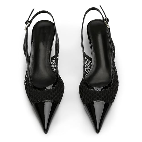 olomisa Slingback Pumps for Women Mesh Kitten Heels Pointed Toe Heeled Sandals Buckle Ankle Strap Low Heeled Pumps2