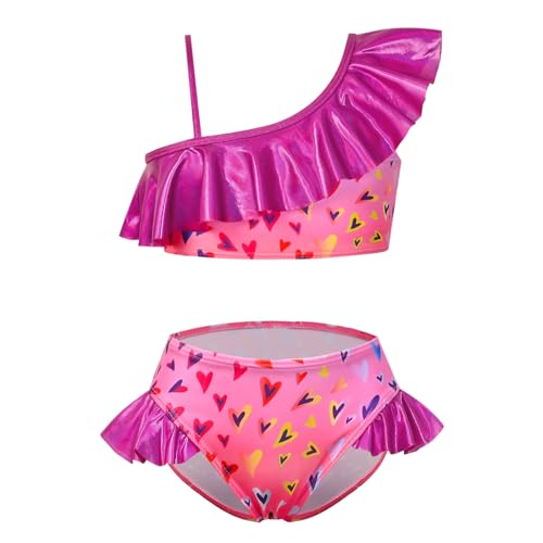 Image of CHILDRENSTAR Girls Metallic Bathing Suits Shiny Ruffles One Shoulder 2 Pieces Swimsuits Cute Bikini Set