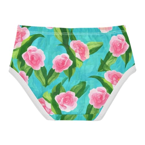 Pink Camellia Flowers Green Teal Toddler Girls Underwear 2t Cotton Little Girl Panties Funny Briefs Undies Kids2