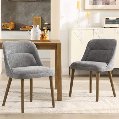 DAYALANE Lot de 2 Chaise de Salle à Manger Confortable Chaise de Cuisine Scandinave en Chenille Chaise de Salon Pieds en Bois pour Cuisine Chambre, Gris