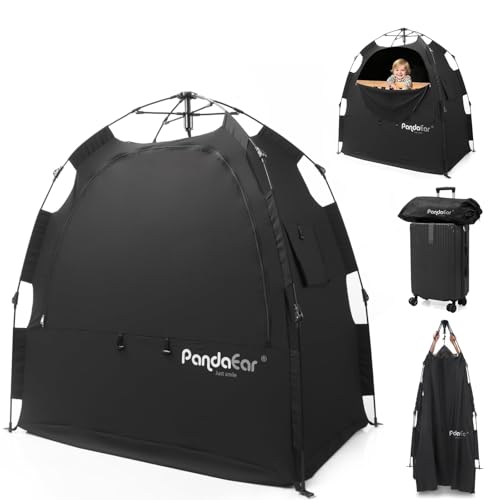 Image of PandaEar Portable Blackout Tent for Babies and Toddlers, Privacy Canopy Cover for Pack N Play, Mini Cribs, Foldable Sleep Pod Travel & Indoor Use, Blocks 95% Light, Black