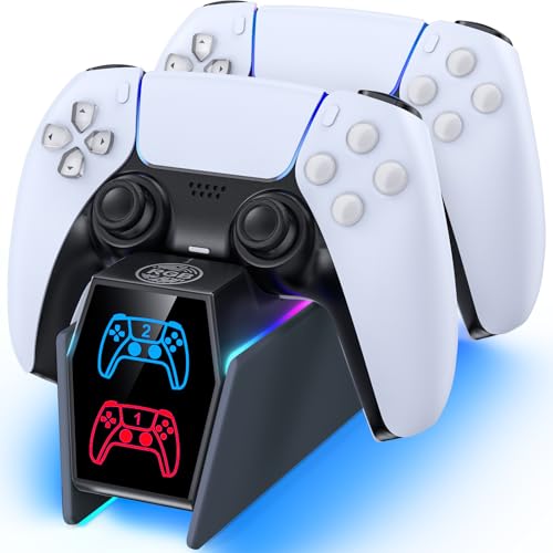 Image of Controller Charger Station Compatible with Play 5 Faceplates Edge & Dual Controller, 9 Lightings P 5 Accessories Charging Station, P 5 Dock Stand with LED Indicator & On-Off Switch, Gray