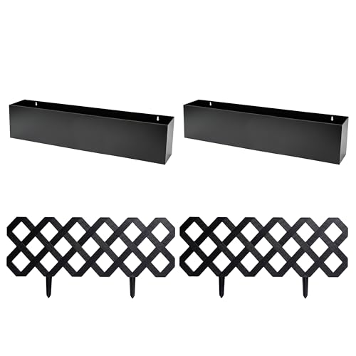 LaLaGreen Bundle- 10 Pack, 8.5 Inch Plastic Garden Fence + 2 Pack, 36 Inch Rectangular Carbon Steel Planter Windowsill Floating Plants Boxes Black Landscape Panels Yard Lawn Pathways Decorative Edging