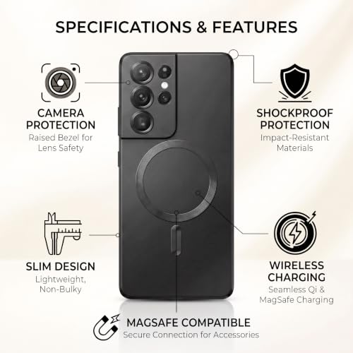 Image of amazon basics Premium Mag-Safe Case for Samsung Galaxy S21 Ultra | Shockproof & Anti-Scratch Cover | Soft Silicone with Wireless Charging | Camera Lens Guard - Black