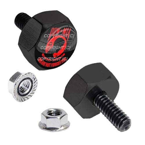Hex Head Vivid Black Billet Aluminum Universal Motorcycle License Plate Frame Fastener Tag Bolt Kit with High Resolution Gloss Graphics - Military Veteran Pow Mia Logo Red Black (2 Pcs)