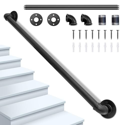 Orifesio Pasamanos Escalera, Barandilla Escalera para Interior y Exterior, Barandillas de Galvanizada Antideslizante para Ancianos Niños Discapacitados Negro Barandilla Interiores Exteriores, 100CM