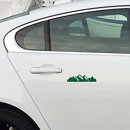 Image of Mountain Tree Forest Vinyl Decal for Car (Green) (Set Of 2) RV Camper Waterproof Small Mountain Car for Bumper Door Panel Car Decal Laptop Tuber Wall Window Phone Mug Decoration