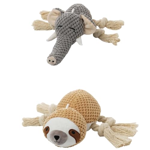 犬用おもちゃ 音がなる おもちゃ 噛むおもちゃ 2点セット 動物形 ロープおもちゃ ぬいぐるみ かわいい 遊ぶ ペット用 おもちゃ 運動不足解消 ストレス解消 耐久性 小/中/大型犬 象+なまけもの