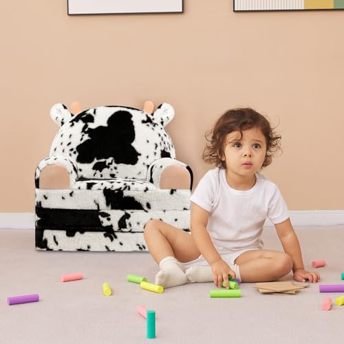 Toddler-Chair-Plush-with-Removable-Cover-Kids-Sofa-Bed-to-Lounger-Comfy-Kids-Couch-for-Kids-Over-18-Months-Toddler-Recliners-for-KidsMilk-Cow Toddler Chair Plush with Removable Cover Kids Sofa Bed to Lounger Comfy Kids Couch for Kids Over 18 Months Toddler Recliners for KidsMilk Cow