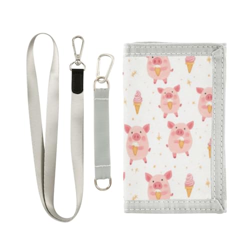 Wusikd Cute Pink Piggy Kids Wallet for Boys Girls Ice Cream Toddler Trifold Wallet Novelty Wallet for Teens Women Men