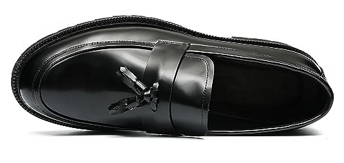 Santimon Men's Loafers Slip Ons Dress Casual Tassel Shoes Genuine Leather Thick-Soled Penny Loafer Formal Business Fashion Prom Wedding Tuxedo Shoes for Men3