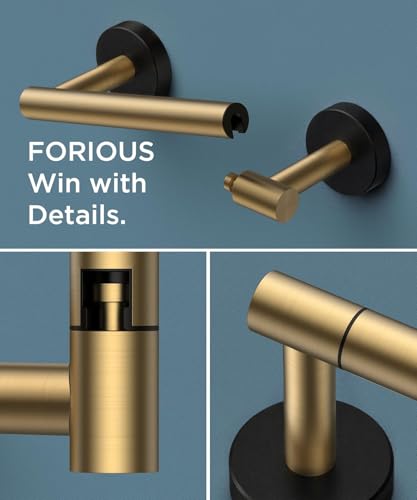 Image of FORIOUS Toilet Paper Holder Wall Mount, Stainless Steel Rustproof Double Post Pivoting Tissue Roll Holder for Bathroom, Commercial Toilet Paper Dispenser, Brushed Gold & Matte Black