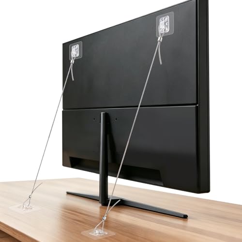 Adjustable TV Safety Straps 47 Metal TV Straps No-Drill Adhesive Anti-Tip Furniture Anchors for Baby & Pets Proofing No Plastic Parts for Fixing Flat-Screen TV Dressers Bookcases - 2 Pack