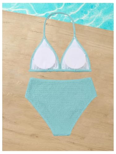 Image of RoseSeek Girl's Tie Dye Smocked 2 Piece Swimwear Sets Backless Halter Bikini Cute Brief Bathing Suit