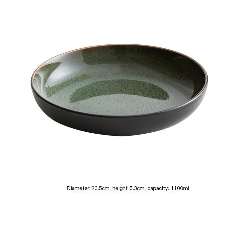 Plato de Cena Plato Hondo de cerámica de Estilo japonés for Sopa, Plato de Comida Occidental, Plato for Verduras, vajilla for el hogar Plato de Merienda de Frutas(A,S)
