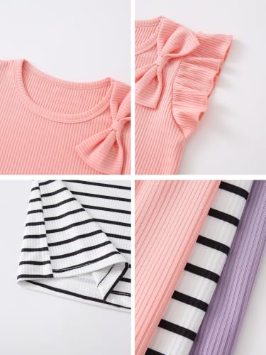 Image of Girls 4 Packs Tees Ruffle Short Sleeve T-Shirt Ribbed Knit Casual Summer Tunic Tops 4-12 Years