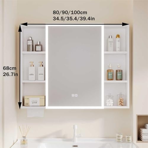 Wall-Mounted Bathroom Cabinet with Mirror - Aluminum Alloy, One-Button Defogging, Versatile Storage for Any Bathroom, Size: 100x68cm (39.4x26.7in)