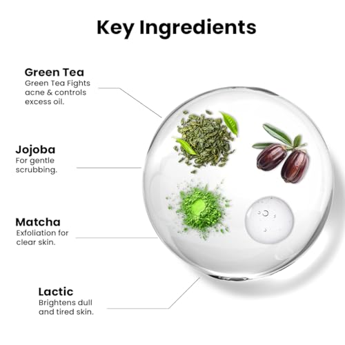 Image of Green Tea Matcha Face & Body Scrub - 200 g | Vitamin C, Lactic Acid | Body Polish | Jojoba Beads Scrub | SLS & Paraben Free | Men & Women